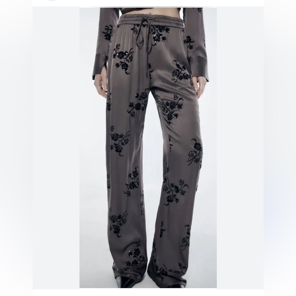 Zara Embroidered Sequin Pants - Size Medium